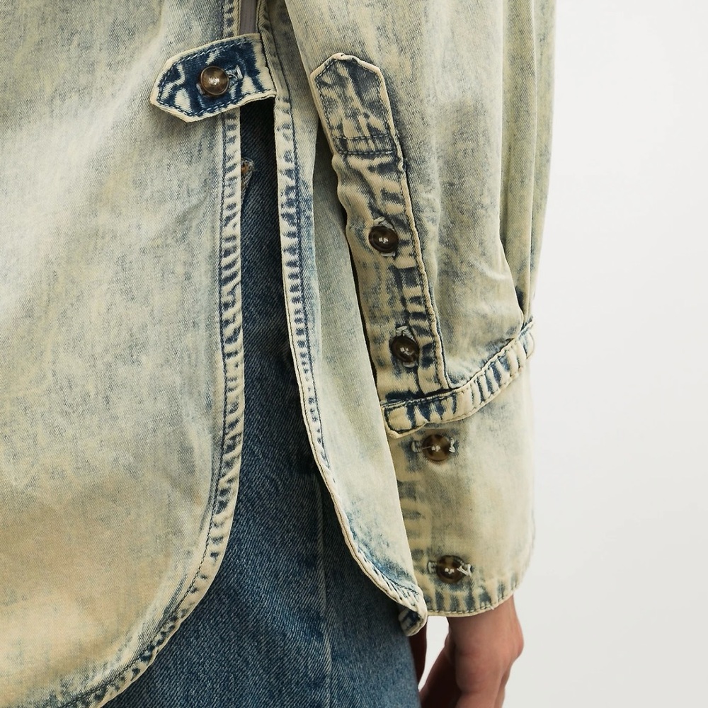 Proenza Schouler Distressed Denim Shirt with Detachable Sleeve Cuffs - Picture 3 of 8
